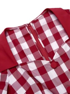 Red 1960s Checked Pockets Pencil Dress 14 Red 1960s Checked Pockets Pencil Dress -Candi Clothing Shop SCV016327 4