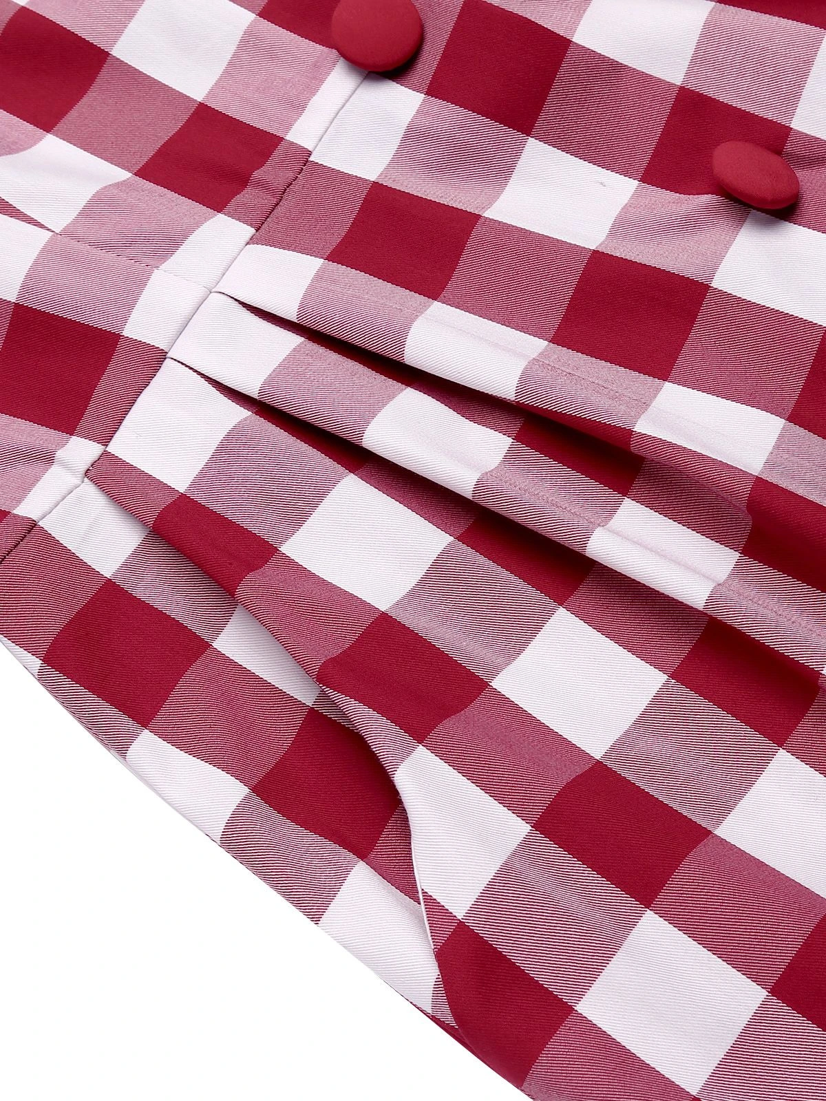 Red 1960s Checked Pockets Pencil Dress 8 Red 1960s Checked Pockets Pencil Dress - Image 8