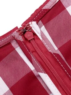 Red 1960s Checked Pockets Pencil Dress 18 Red 1960s Checked Pockets Pencil Dress -Candi Clothing Shop SCV016327 8