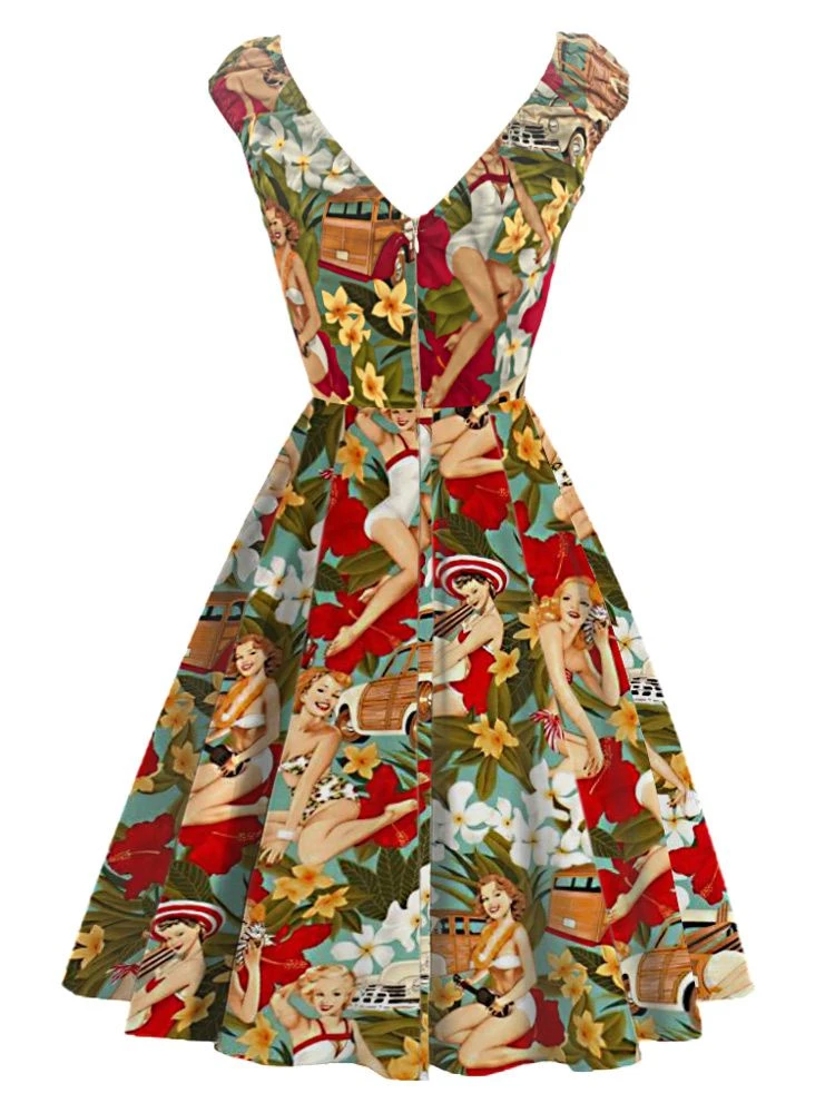 Multicolor 1950s Retro Lady Swing Dress 2 Multicolor 1950s Retro Lady Swing Dress - Image 2