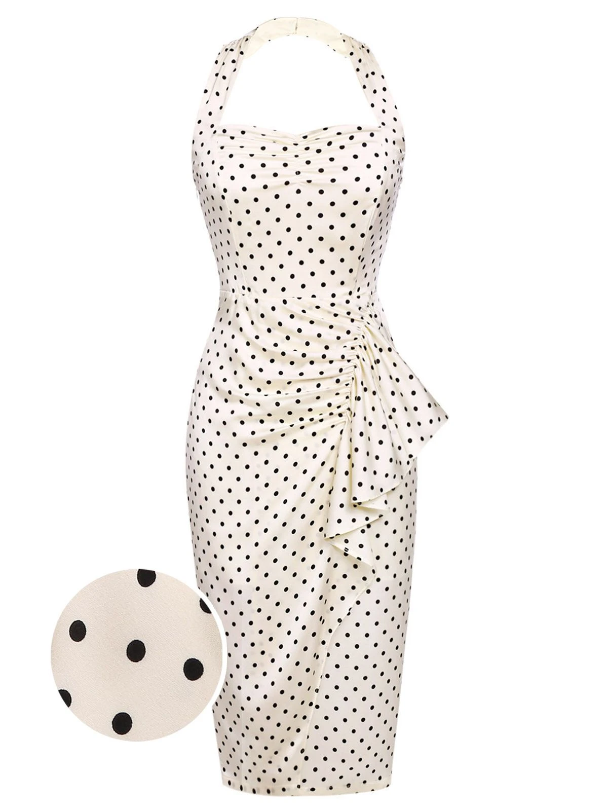 Ivory 1960s Polka Dot Halter Pencil Dress 1 Ivory 1960s Polka Dot Halter Pencil Dress