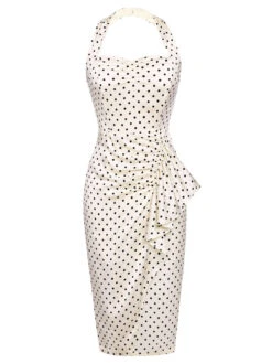 Ivory 1960s Polka Dot Halter Pencil Dress 13 Ivory 1960s Polka Dot Halter Pencil Dress -Candi Clothing Shop SCV016661 1 1