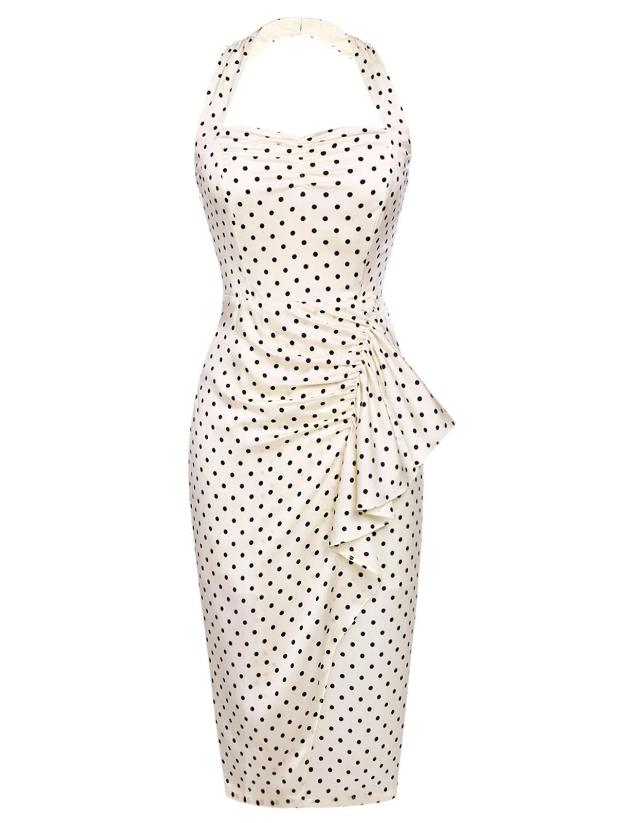 Ivory 1960s Polka Dot Halter Pencil Dress 3 Ivory 1960s Polka Dot Halter Pencil Dress - Image 3