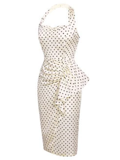 Ivory 1960s Polka Dot Halter Pencil Dress 14 Ivory 1960s Polka Dot Halter Pencil Dress -Candi Clothing Shop SCV016661 2