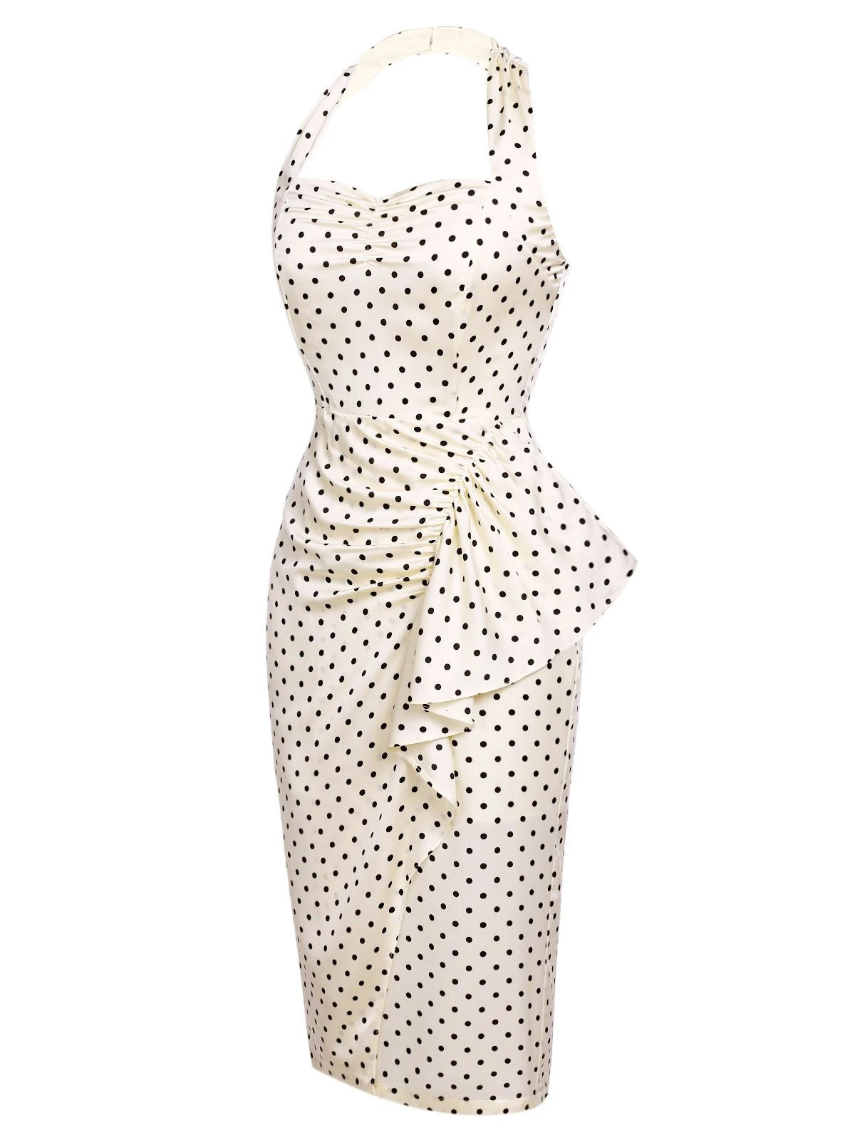 Ivory 1960s Polka Dot Halter Pencil Dress 4 Ivory 1960s Polka Dot Halter Pencil Dress - Image 4
