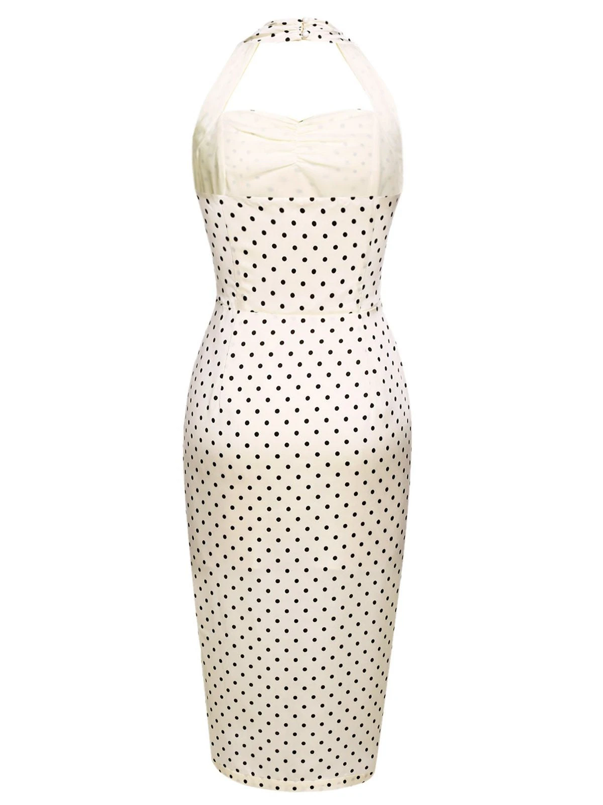 Ivory 1960s Polka Dot Halter Pencil Dress 5 Ivory 1960s Polka Dot Halter Pencil Dress - Image 5