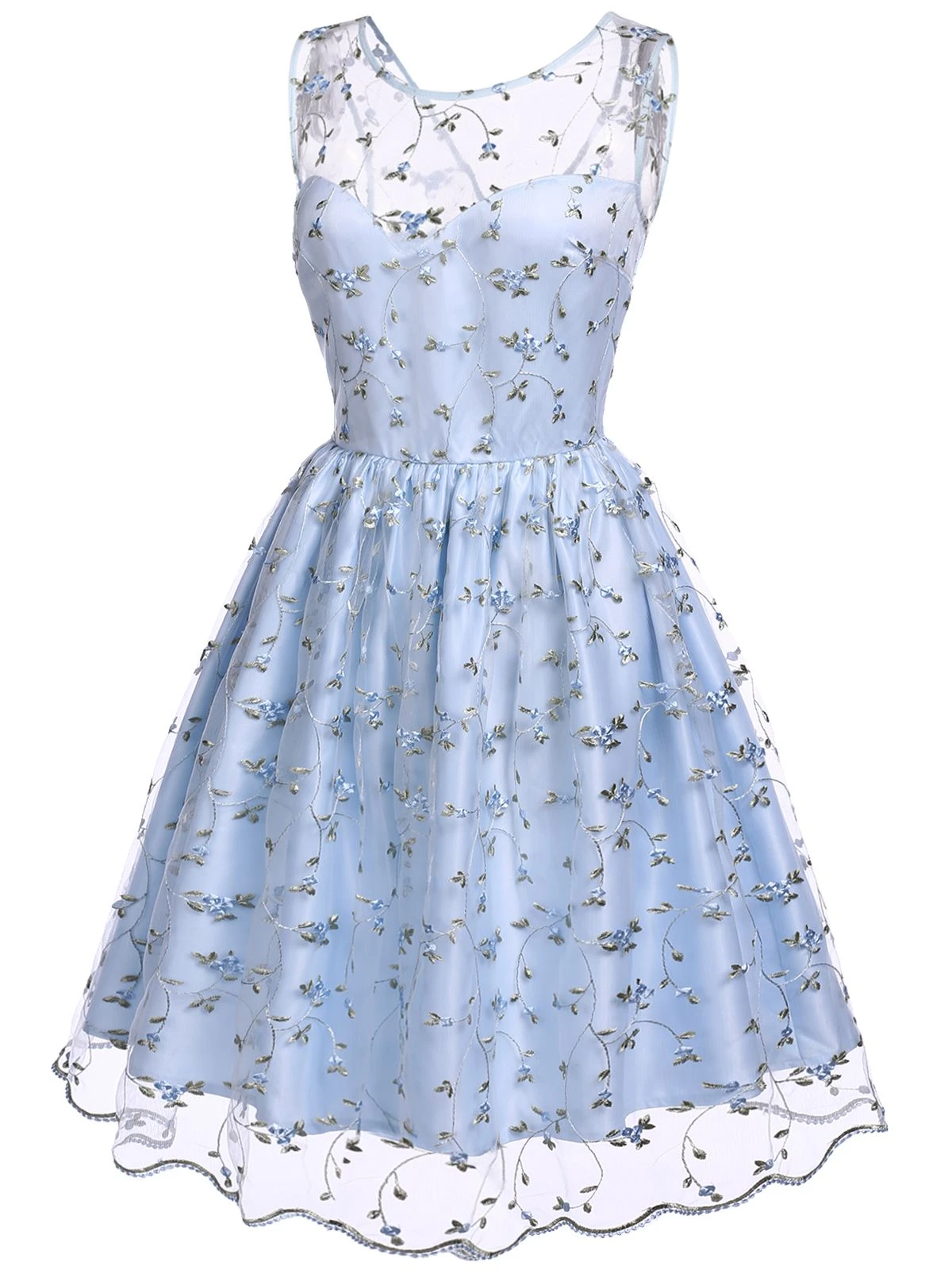 Blue 1950s Floral Embroidery Lace Dress 3 Blue 1950s Floral Embroidery Lace Dress - Image 3