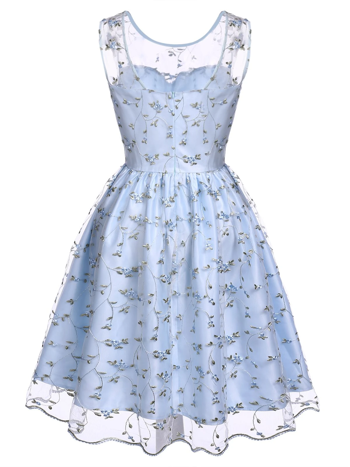 Blue 1950s Floral Embroidery Lace Dress 4 Blue 1950s Floral Embroidery Lace Dress - Image 4
