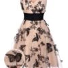 Nude 1950s Lace Butterfly Swing Vintage Dress