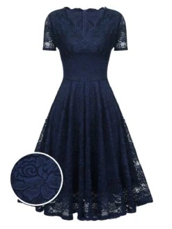 1950s Floral Lace Solid Swing Dress -Candi Clothing Shop SCV018062 NB 2 cab03b26 e52d 4c82 8164 fb4b7d9537b8