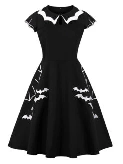 [Plus Size] Black 1950s Bat Swing Dress