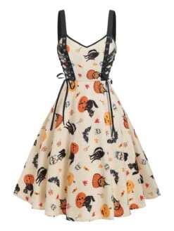 Beige 1950s Lace-Up Halloween Dress