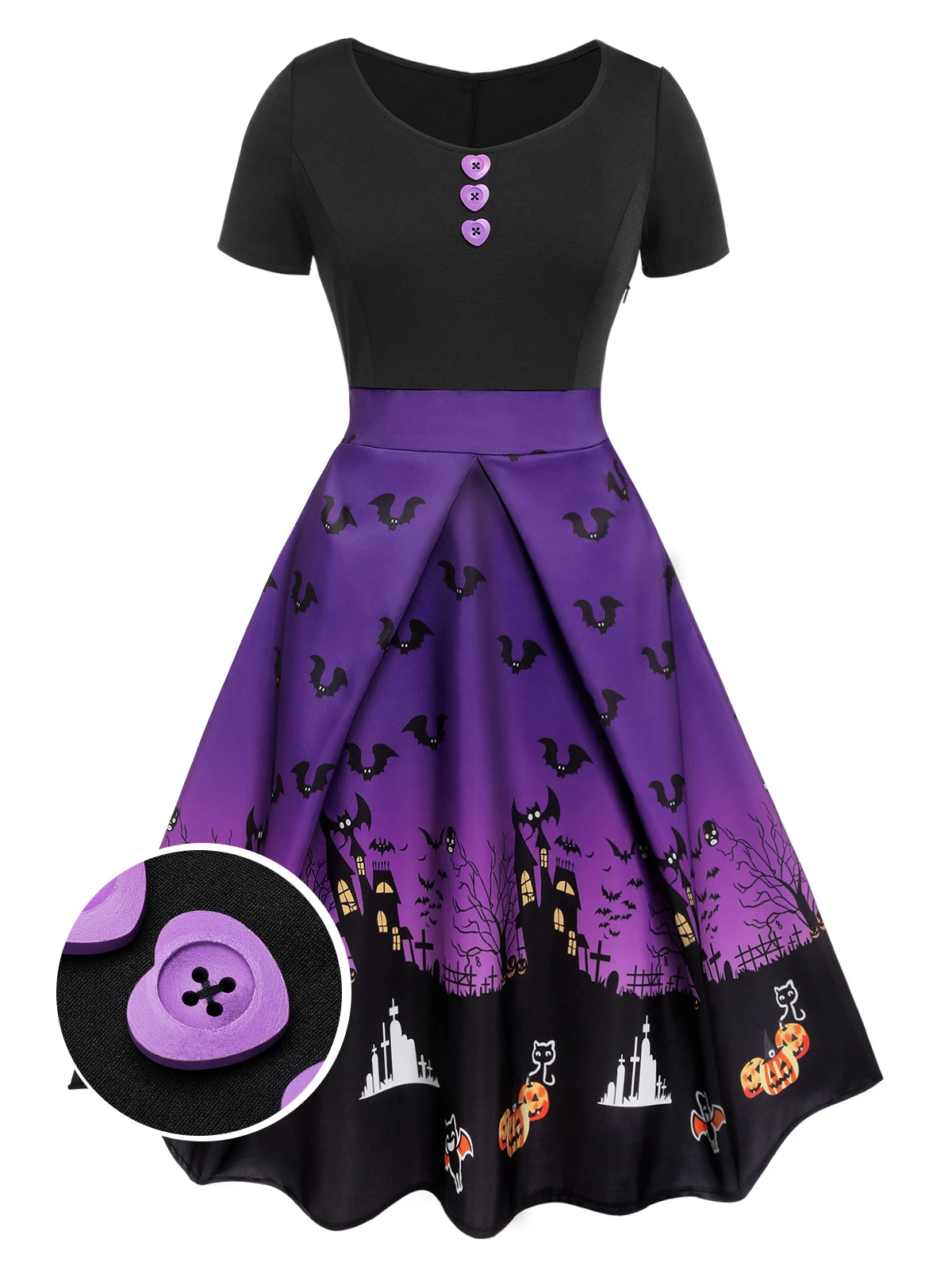 Purple 1950s Halloween Button Dress 1 Purple 1950s Halloween Button Dress
