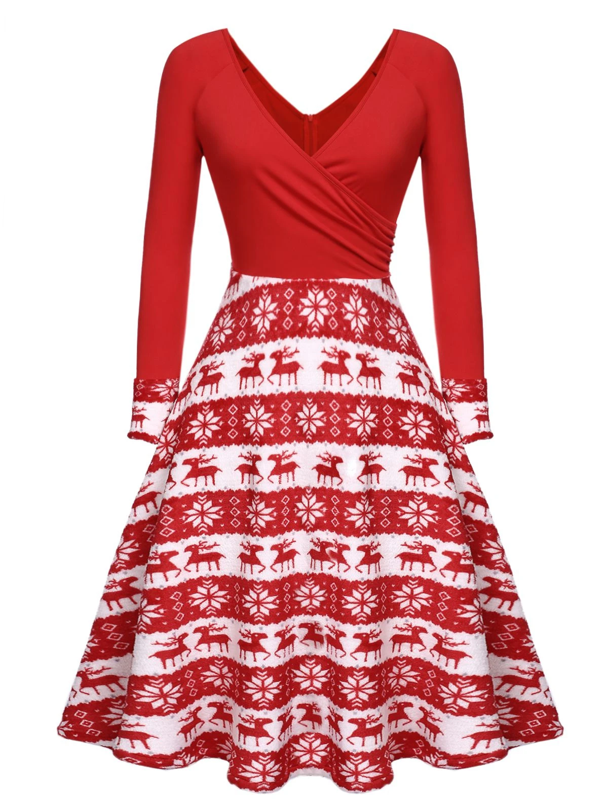Red 1950s Christmas Patchwork Swing Dress 2 Red 1950s Christmas Patchwork Swing Dress - Image 2