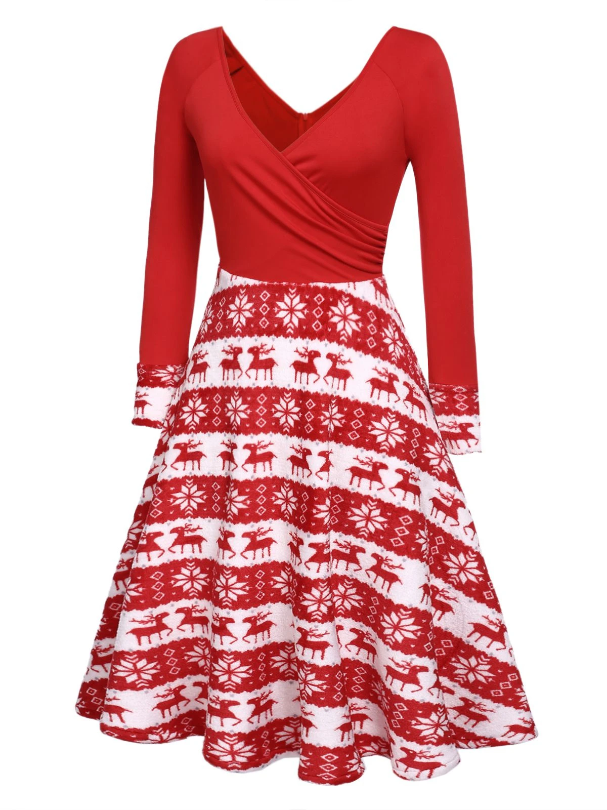 Red 1950s Christmas Patchwork Swing Dress 3 Red 1950s Christmas Patchwork Swing Dress - Image 3