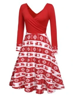 [US Warehouse] Red 1950s Christmas Patchwork Swing Dress -Candi Clothing Shop SCV019964 2 01e33876 4a0a 4dbe 9b04 5fc514789fc3