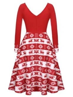 Red 1950s Christmas Patchwork Swing Dress 14 Red 1950s Christmas Patchwork Swing Dress -Candi Clothing Shop SCV019964 3
