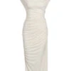 Ivory 1960s Cap Sleeve Slim Pleated Dress