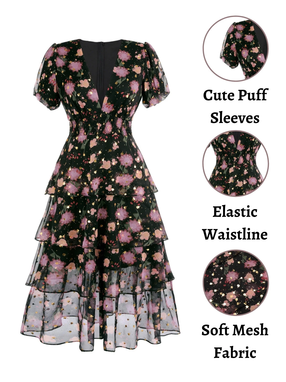 Black 1950s Lace Flowers Swing Dress 2 Black 1950s Lace Flowers Swing Dress - Image 2