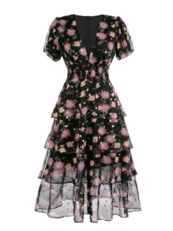 Black 1950s Lace Flowers Swing Dress 10 Black 1950s Lace Flowers Swing Dress -Candi Clothing Shop SCV020898 B1 1