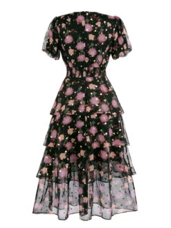 Black 1950s Lace Flowers Swing Dress 11 Black 1950s Lace Flowers Swing Dress -Candi Clothing Shop SCV020898 B2 2