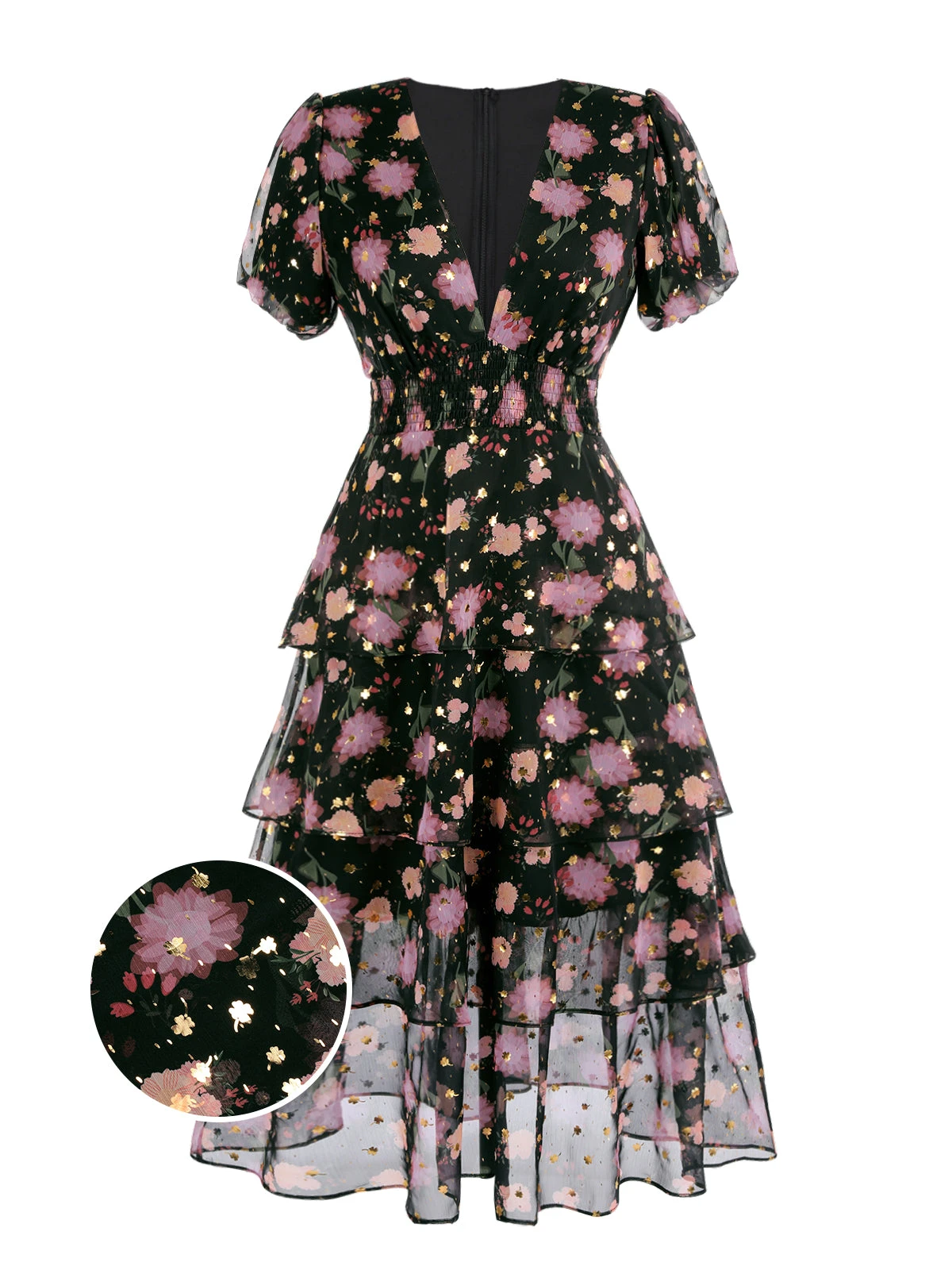 Black 1950s Lace Flowers Swing Dress 1 Black 1950s Lace Flowers Swing Dress