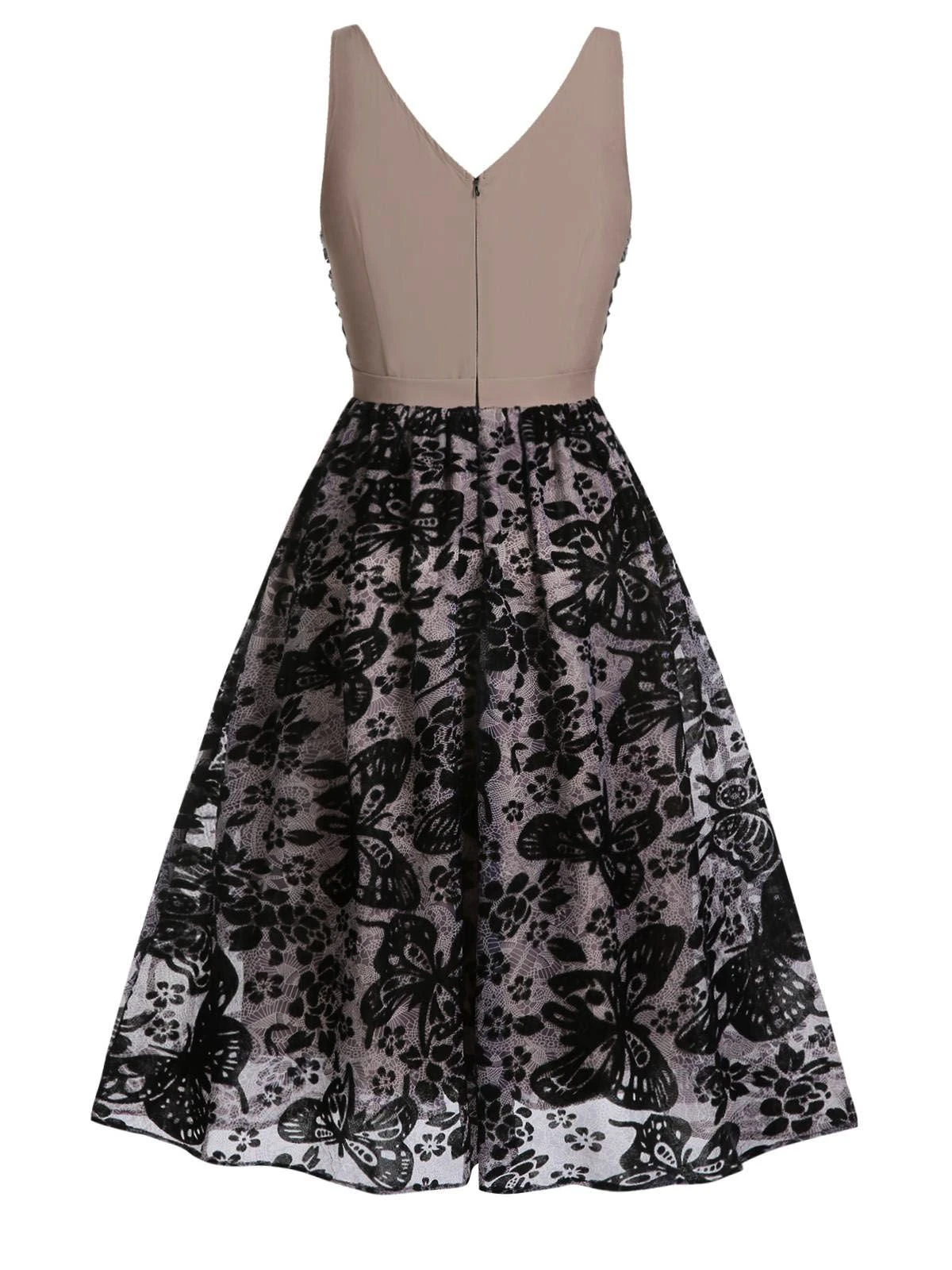 Black 1950s Butterfly Mesh Stitching Dress 4 Black 1950s Butterfly Mesh Stitching Dress - Image 4