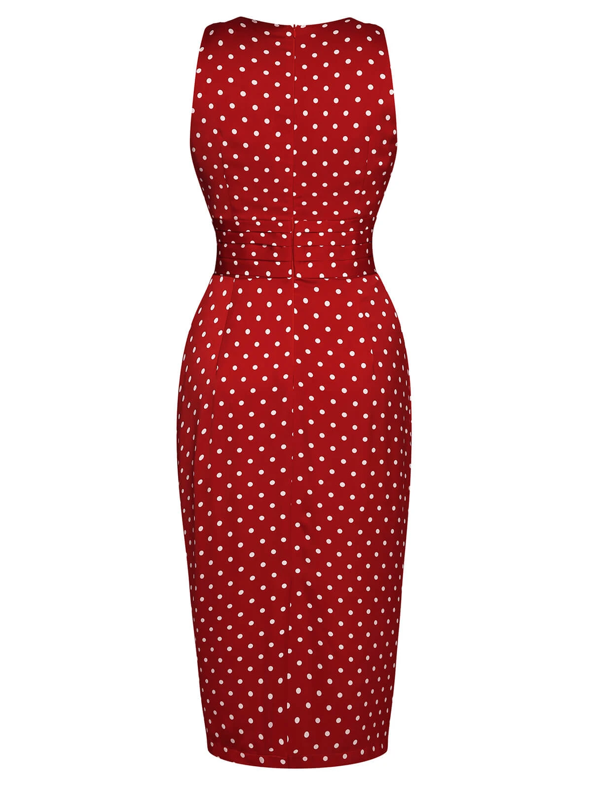 Red 1960s Dots V-Neck Pencil Dress 4 Red 1960s Dots V-Neck Pencil Dress - Image 4