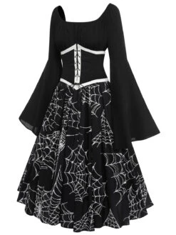 Halloween Gothic Spider Web Swing Dress 10 Halloween Gothic Spider Web Swing Dress -Candi Clothing Shop SCV020973 B 3
