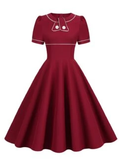 1950s Patchwork Button Swing Vintage Dress