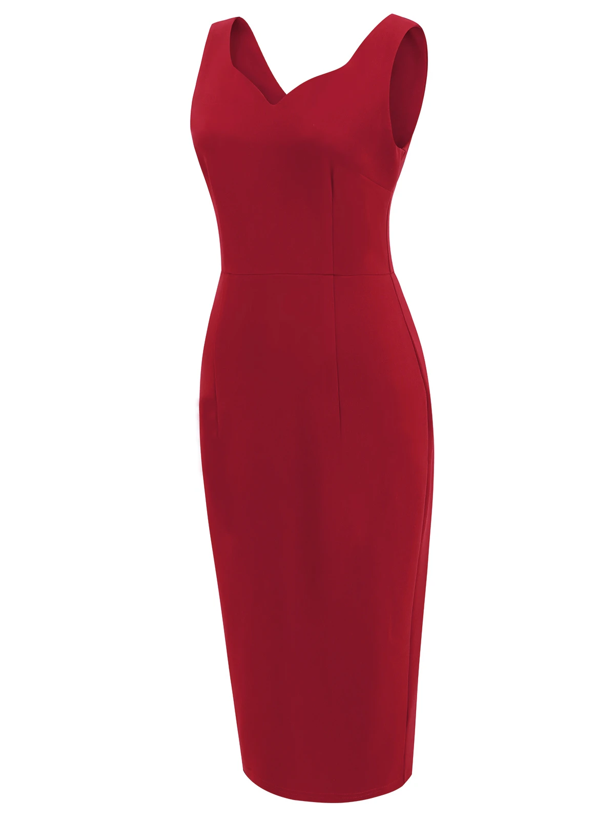 Red 1960s Heart Collar Solid Pencil Dress 2 Red 1960s Heart Collar Solid Pencil Dress - Image 2
