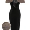 2PCS Black 1960s Solid Dress & Plush Cape
