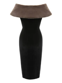 2PCS Black 1960s Solid Dress & Plush Cape 14 2PCS Black 1960s Solid Dress & Plush Cape -Candi Clothing Shop SCV021040 3