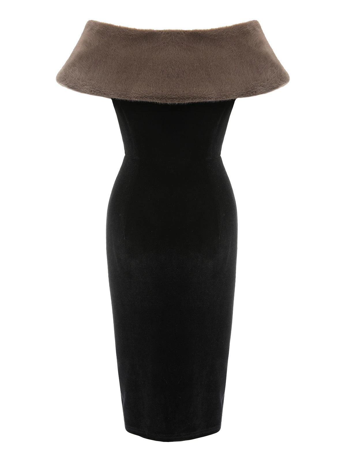 2PCS Black 1960s Solid Dress & Plush Cape 5 2PCS Black 1960s Solid Dress & Plush Cape - Image 5