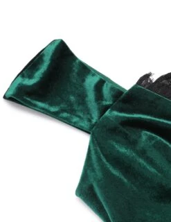 Green 1960s Velvet Lace Patchwork Dress 11 Green 1960s Velvet Lace Patchwork Dress -Candi Clothing Shop SCV021043 4