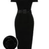 Black 1960s Off-Shoulder Rhinestones Velvet Dress