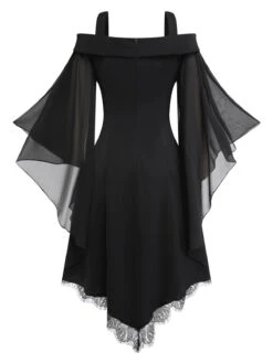 Black 1950s Bat Sleeve Lace-Up Dress -Candi Clothing Shop SCV021081 3