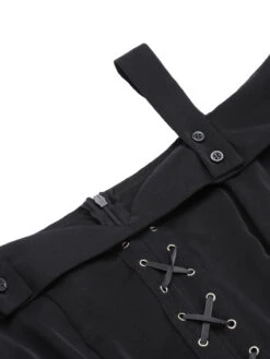 Black 1950s Bat Sleeve Lace-Up Dress -Candi Clothing Shop SCV021081 4