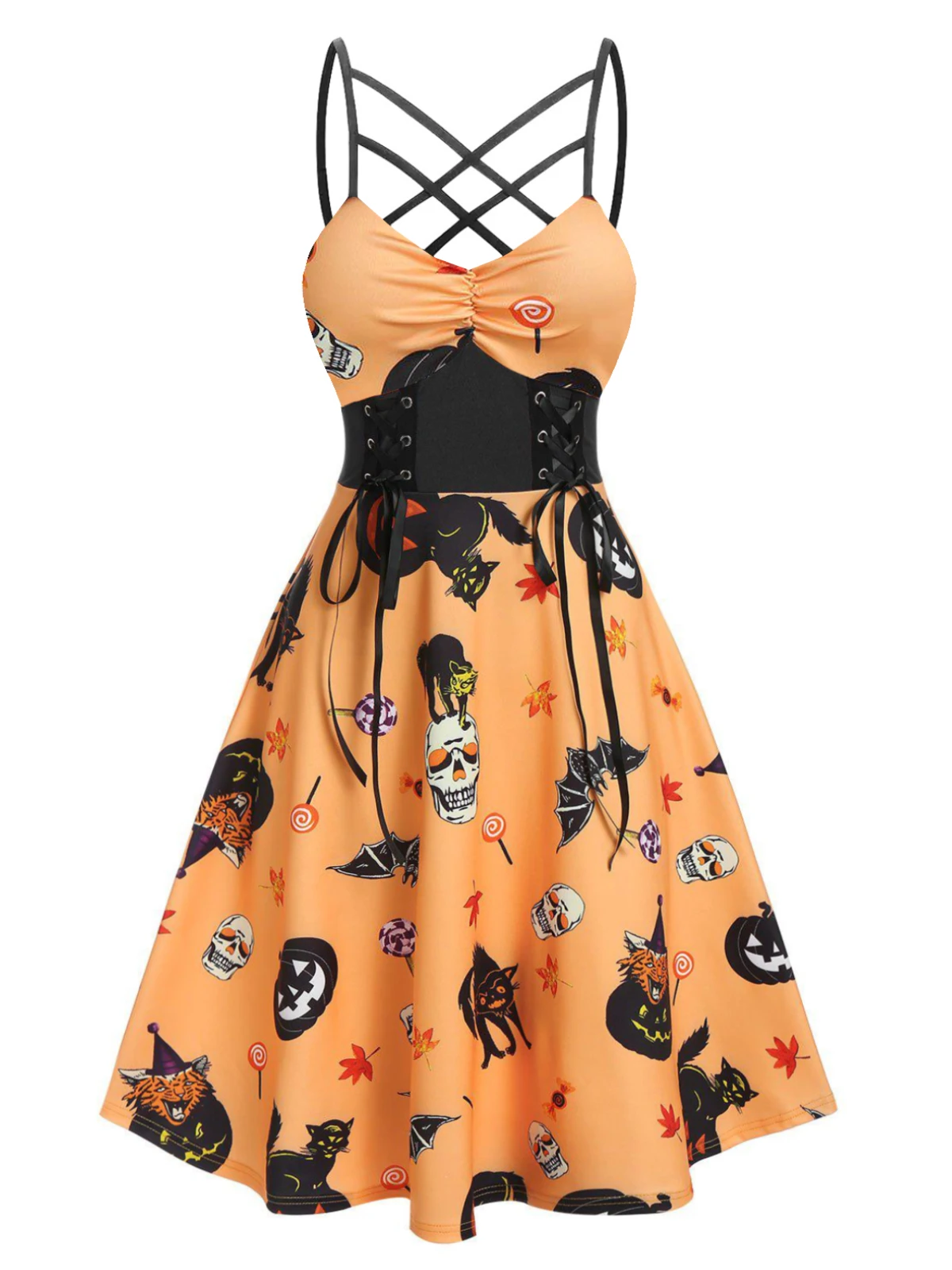 1950s Halloween Spaghetti Straps Corset Dress 1 1950s Halloween Spaghetti Straps Corset Dress