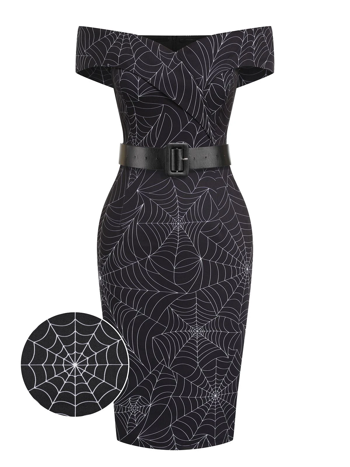 Black 1960s Off-shoulder Spider Web Dress 1 Black 1960s Off-shoulder Spider Web Dress