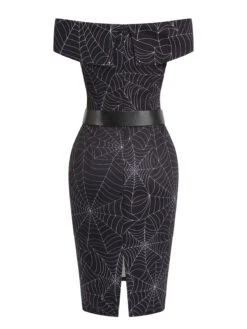 Black 1960s Off-shoulder Spider Web Dress 12 Black 1960s Off-shoulder Spider Web Dress -Candi Clothing Shop SCV021131 5
