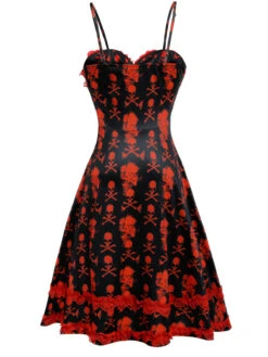 Black 1950s Skull Lace Strap Dress 10 Black 1950s Skull Lace Strap Dress -Candi Clothing Shop SCV021133 2