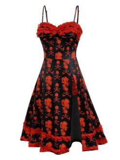 Black 1950s Skull Lace Strap Dress 9 Black 1950s Skull Lace Strap Dress -Candi Clothing Shop SCV021133 3