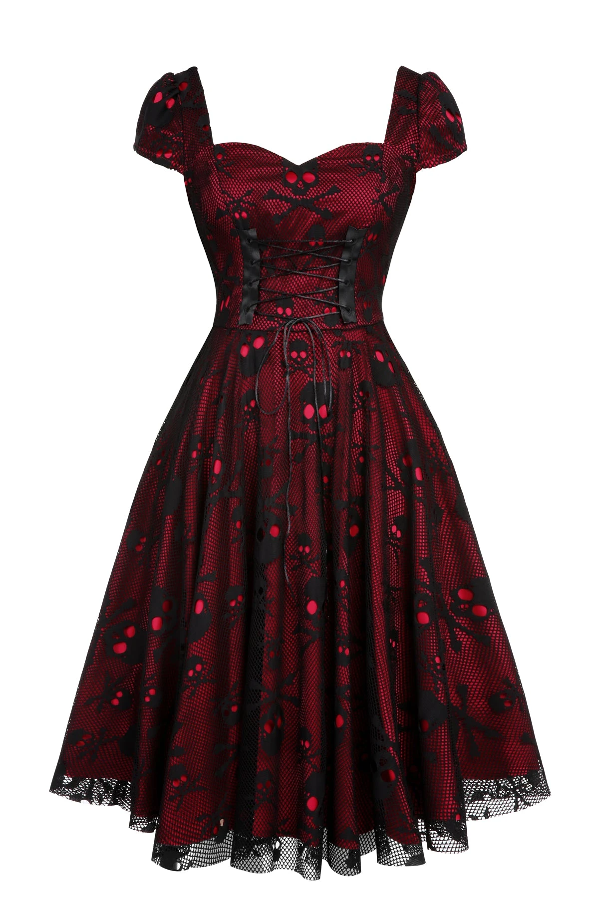 Wine Red 1950s Skull Mesh Swing Dress 2 Wine Red 1950s Skull Mesh Swing Dress - Image 2