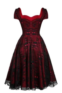 Wine Red 1950s Skull Mesh Swing Dress 9 Wine Red 1950s Skull Mesh Swing Dress -Candi Clothing Shop SCV021138 2