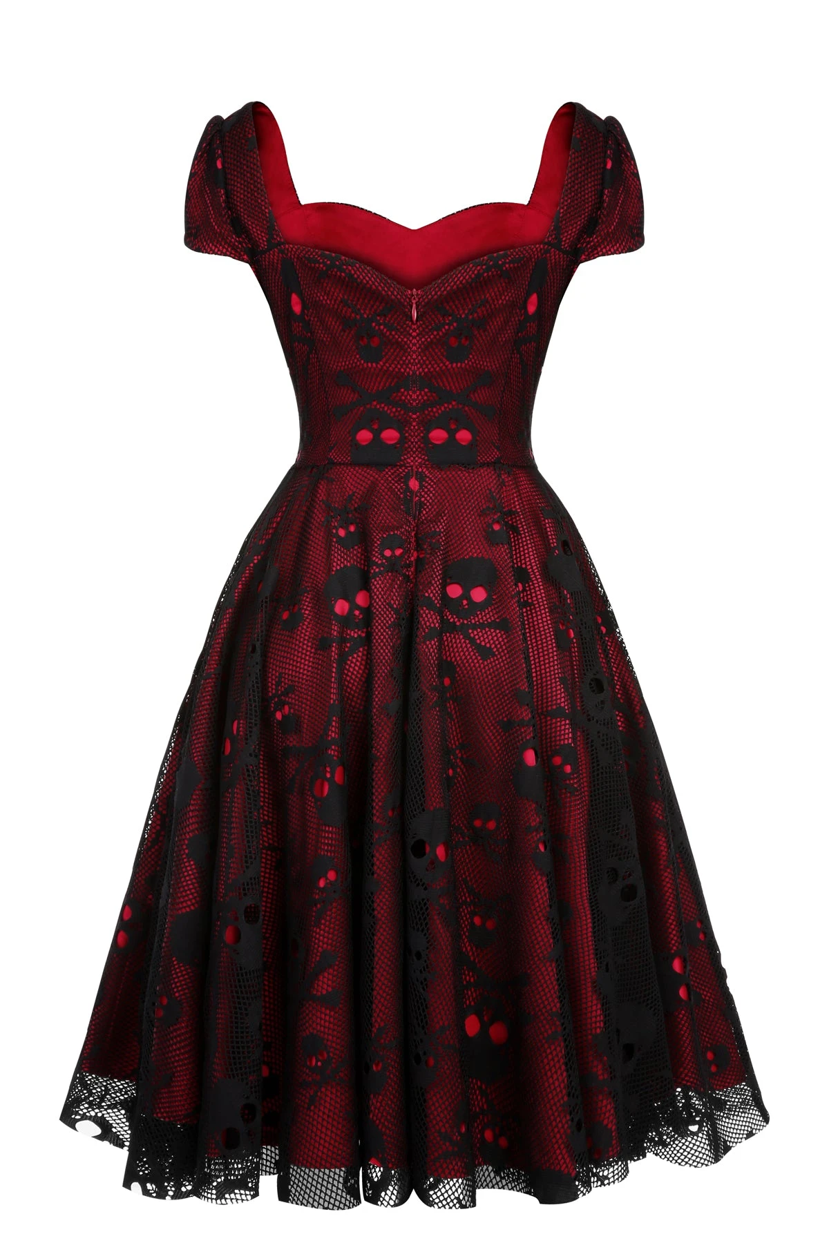 Wine Red 1950s Skull Mesh Swing Dress 3 Wine Red 1950s Skull Mesh Swing Dress - Image 3