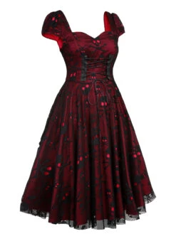 Wine Red 1950s Skull Mesh Swing Dress 10 Wine Red 1950s Skull Mesh Swing Dress -Candi Clothing Shop SCV021138 3