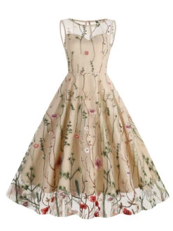 1950s Flower Gauze Sleeveless Swing Dress -Candi Clothing Shop SCV021197 LK 1