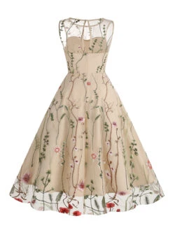 1950s Flower Gauze Sleeveless Swing Dress -Candi Clothing Shop SCV021197 LK 2