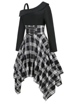 1950s Long Sleeve Patchwork Swing Dress -Candi Clothing Shop SCV021198 B 2